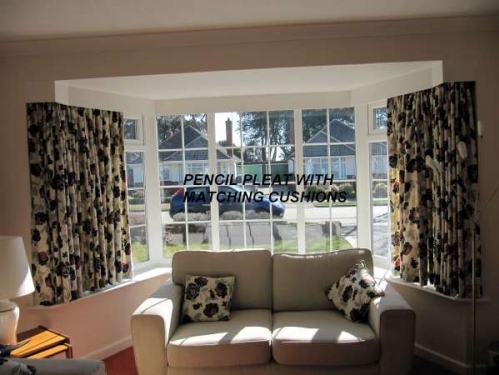 Made to measure pencil pleat Curtains with matching cushions in Sanderson fabric in Ferring, West Sussex