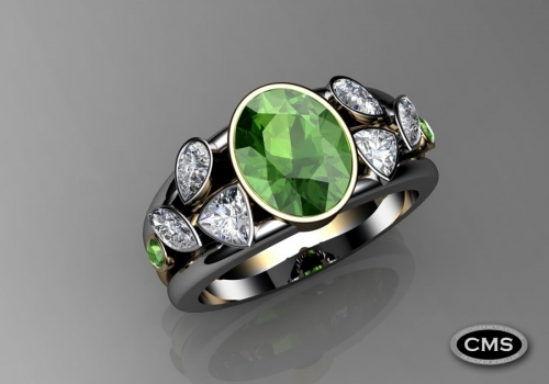 Green Garnet Diamond Ring
