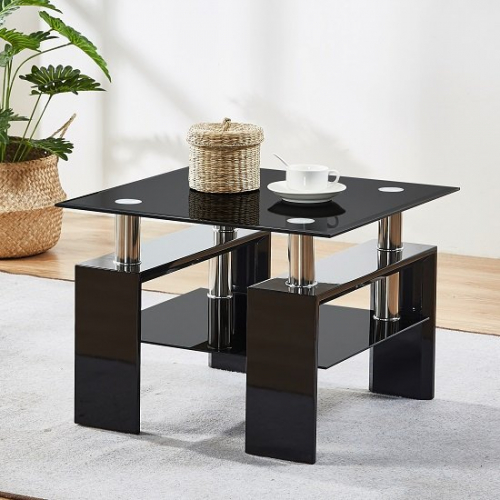 Kontrast Black Glass Side Table With High Gloss Legs
