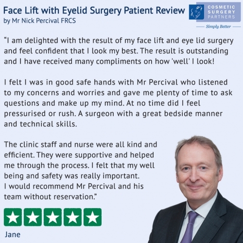 Face Lift patient review for surgeon Nick Percival