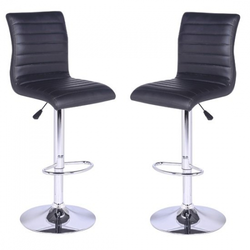 Ripple Bar Stools In Black Faux Leather in A Pair