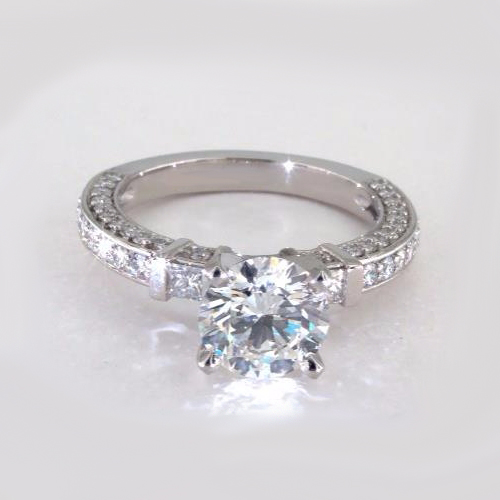 1.80 Cts Bar Set and Three Sided Pave Set Solitaire Diamond Engagement Ring