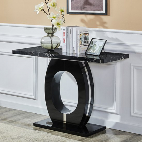 Halo Black High Gloss Console Table In Milano Marble Effect