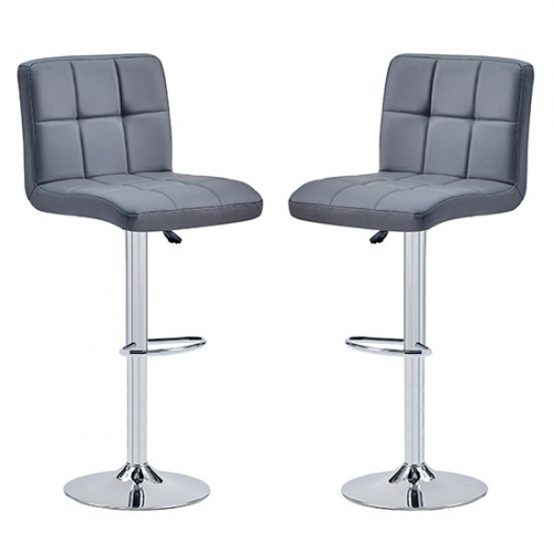 Coco Grey Faux Leather Bar Stools In Pair