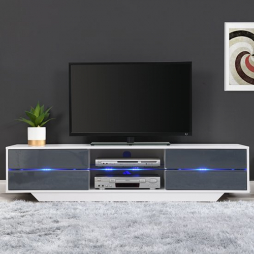 Sienna White And Grey High Gloss TV Stand With Multi LED Lights