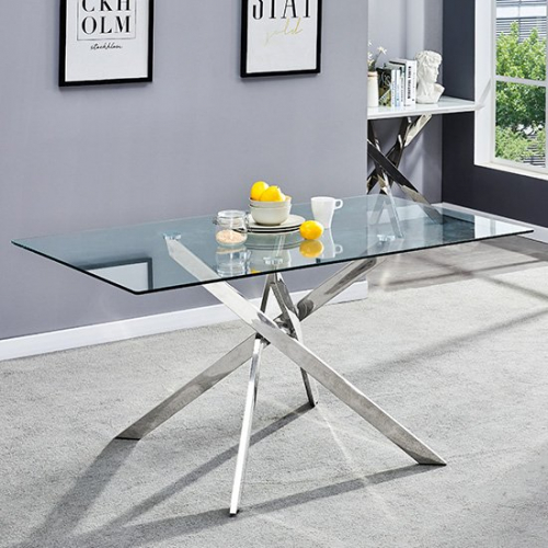 Daytona Glass Dining Table Rectangular In Clear With Chrome Legs