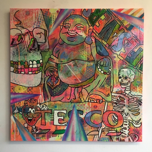 "Acid Rain Tuesday" by Barrie J Davies 2016, mixed media on canvas, 90cm x 90cm 