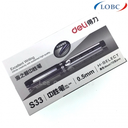 12 Black Ink “H- Select" Clip Gel Pen Roller Ball Ballpoint Ultra Smooth Deli