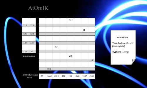 AtOmIK - This is grid for a word number game. Please refer to the website for details.