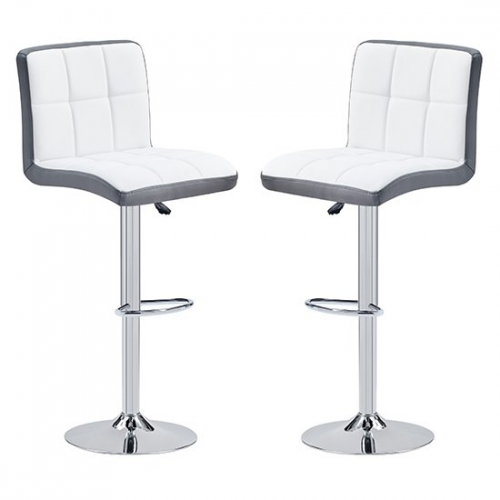 Copez White And Grey Faux Leather Bar Stools In Pair