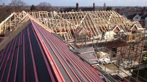 Roof build on a new construction of apartment blocks in Walsall.