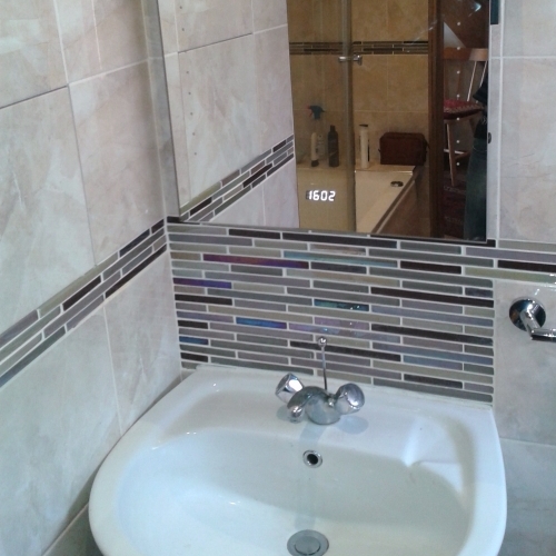 Full bathroom installation with Heated Clock Shaving Point Mirror  & Sink/taps