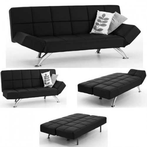 Venice Sofa Bed Faux Leather In Black With Chrome Legs