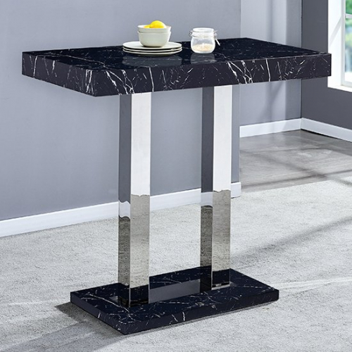 Milano Black High Gloss Bar Table In Marble Effect