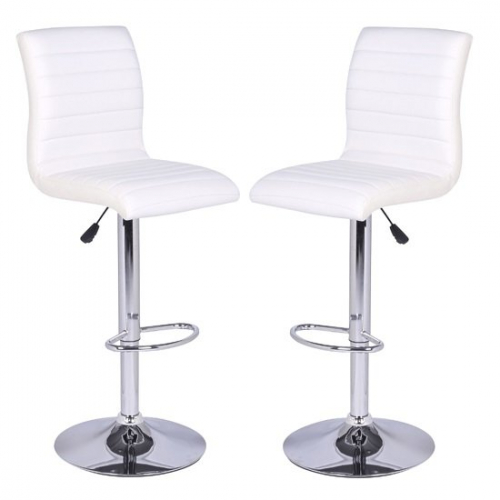 Ripple Bar Stools In White Faux Leather in A Pair