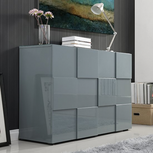 Astra Modern Highboard In Grey High Gloss With 2 Doors