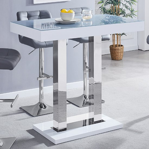 Caprice Grey Glass Top High Gloss Bar Table In White