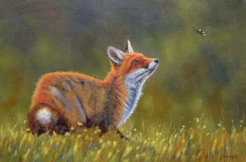 Fox Painting - "Want to Bee my Friend", 30x20 inch, oil