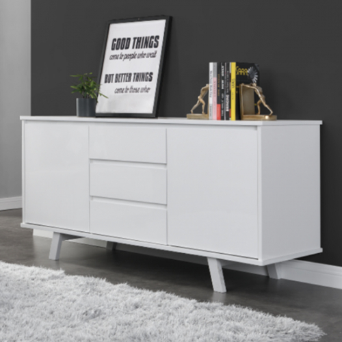 Astrik High Gloss Sideboard White 2 Doors And 3 Drawers