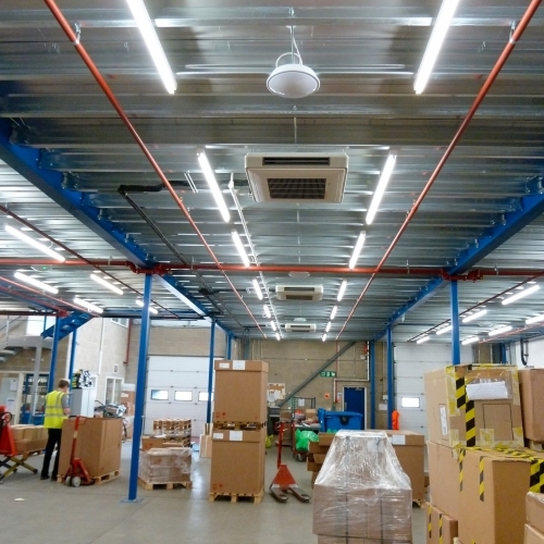 Ceiling Mounted Air Conditioning System In A Warehouse