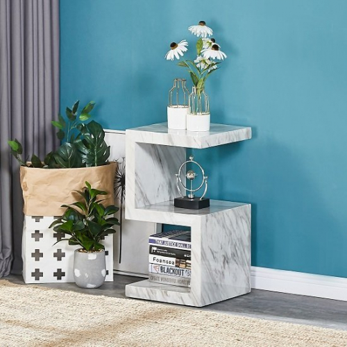 Miami S Shape Side Table In Magnesia Marble Effect