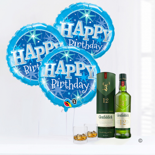 Happy Birthday Balloon gift set with glenfiddich scotch whiskey