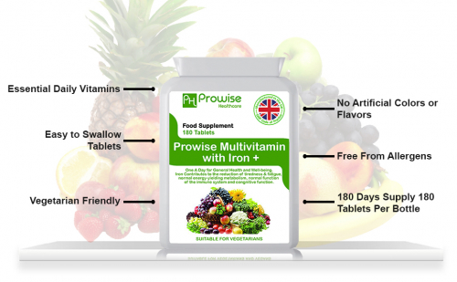 Multi Vitamins & Iron 180 Tablets (6 Months Dose) | Suitable For Vegetarians | Made In UK