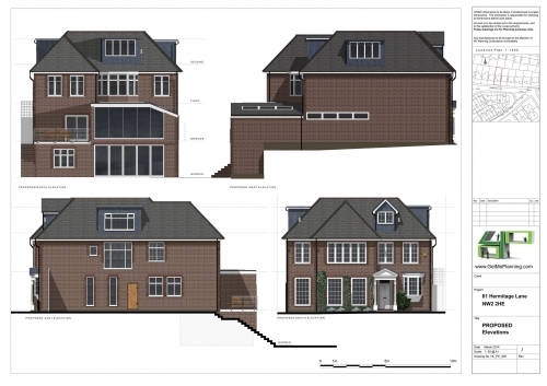 Architectural Drawings Elevations Basement Rear Side Extension Roof Extension Barnet Council Planning Permission Granted