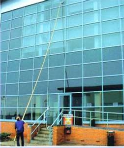 We work upto 50 foot using water fed poles leaving the windows nice and clean.