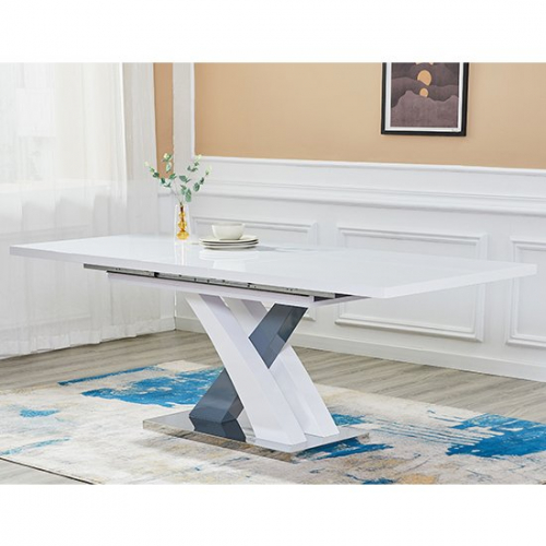 Axara Large Extendable Dining Table In White And Grey High Gloss