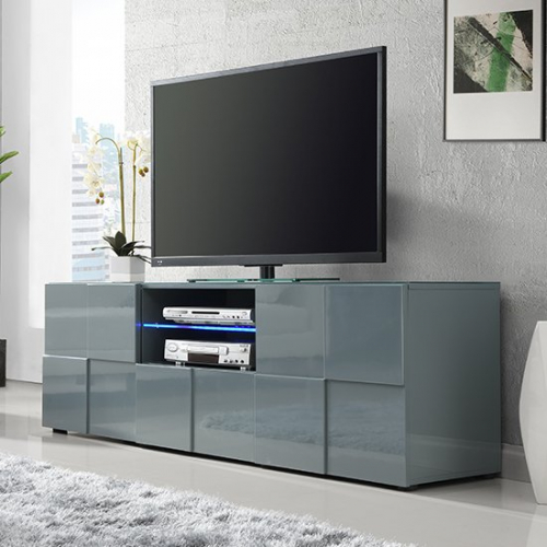 Astra Modern TV Sideboard In Grey High Gloss With LED