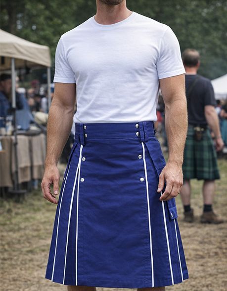 Blue Utility Kilt with White Piping