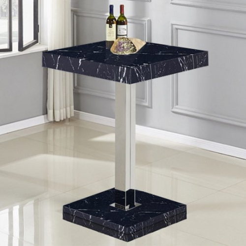 Topaz Square High Gloss Bar Table In Milano Marble Effect