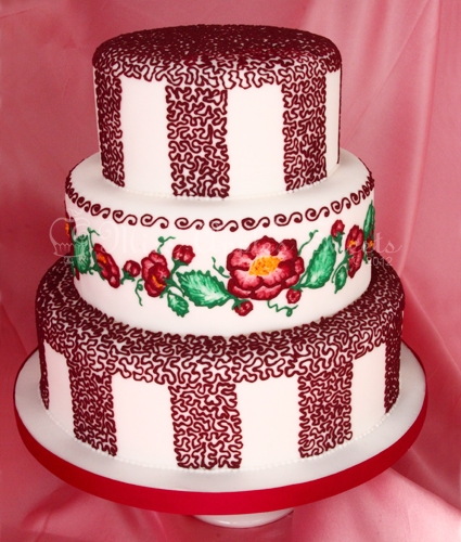Burgundy Lace Wedding Cake