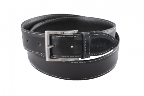 MENS STITCHED LEATHER BELT IN SMOOTH BLACK 