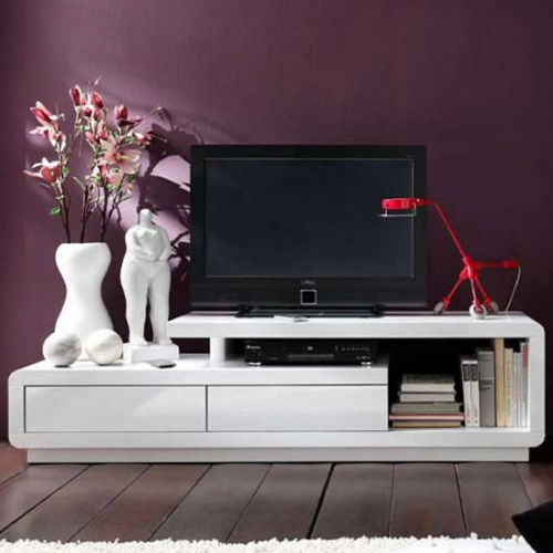 Celia High Gloss Plasma Tv Unit In White With Two Drawers
