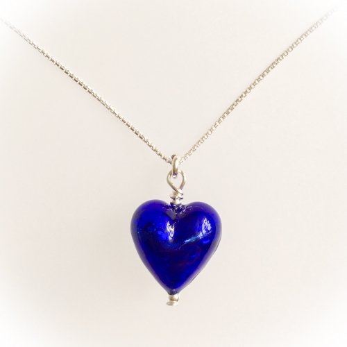Cobalt Blue Murano Heart Necklace