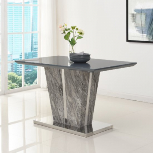Melange Marble Effect Small Grey Glass Dining Table In Gloss