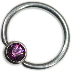 1.2mm (16ga) Surgical Steel Purple Jewelled Ball Closure Ring