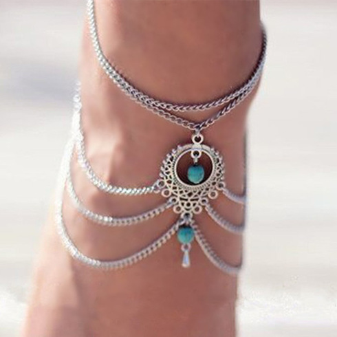 SILVER & TURQUOISE BOHO ANKLET