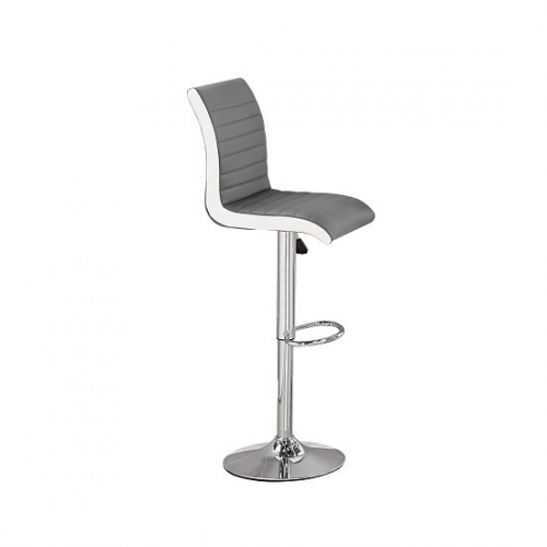 Ritz Bar Stool In Grey And White Faux Leather With Chrome Base