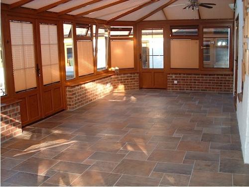 Porcelain mixed tile size conservatory floor (Armericano Ardesia tiles)