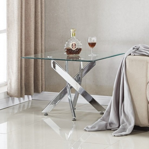 Daytona Glass Lamp Table Square In Clear With Chrome Legs