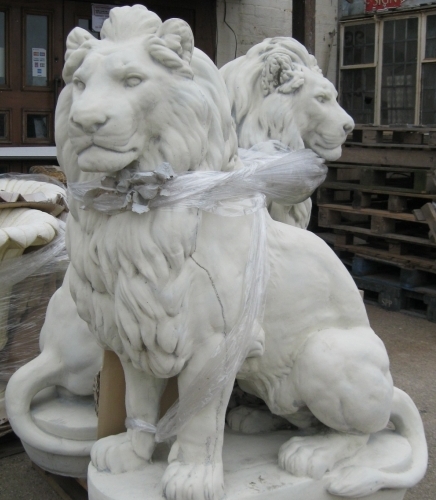 Pair of Stone Life-sized Lion Figures