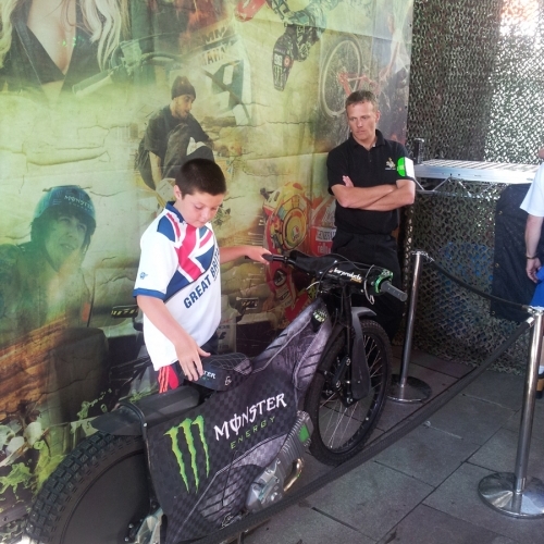 Monster Energy Drink promo bike with Security Nation guard.
