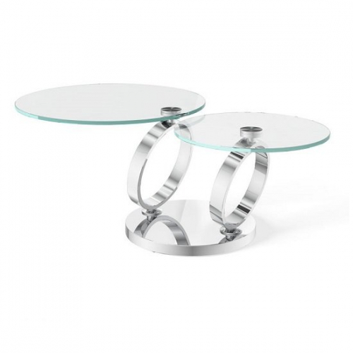 Donatella Magic Ring Swivel Glass Coffee Table With Steel Base
