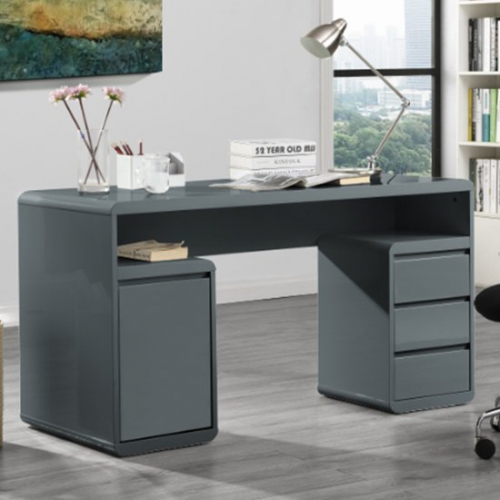 Florentine Computer Desk In Grey High Gloss With Storage
