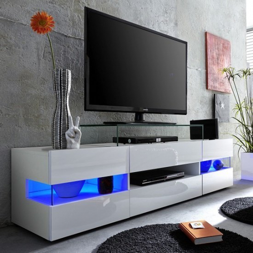 Kirsten Wooden TV Stand In White High Gloss With LED