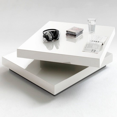 Hugo Square Coffee Table High Gloss White With Twist Top