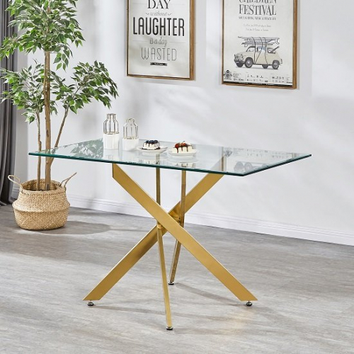 Daytona Clear Glass Small Dining Table With Brushed Gold Base